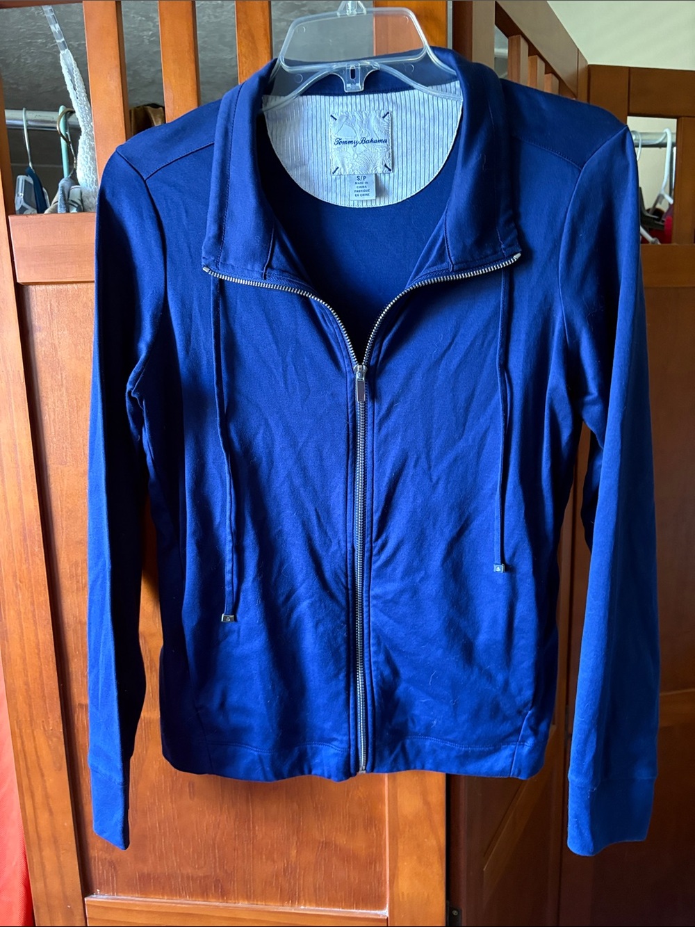 Tommy Bahama 💯% Pima Cotton Women's Zip-Front Bomber Jacket in Navy Blue